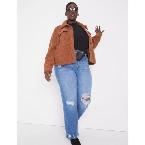 Lane Bryant Cropped Teddy Coat • Argan Oil • Size 4X - Picture 4 of 9